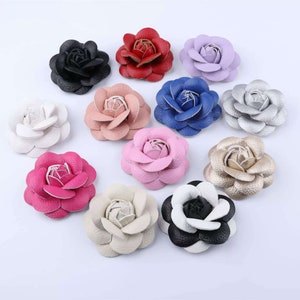 Leather Flowers 6.5 CM/2.5" For Wedding Clothes Supplies -Shoe Crafts -Hair Accessories Set of 2PCS