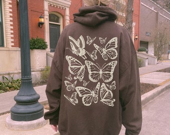 Butterfly Hoodie Y2K Graphic Hoodie Lucky 8 Ball Brown Hoodie Downtown Girl Dark Coquette Whimsigoth Clothing Lucky You Streetwear Hoodies