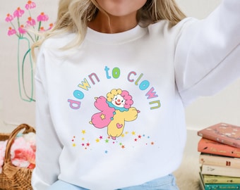 Down To Clown Sweatshirt Weirdcore Kidcore Kläder Clowncore Kläder Emo-tröja Unhinged Skjortor Pastellgoth Alt-kläder Gotiska kläder