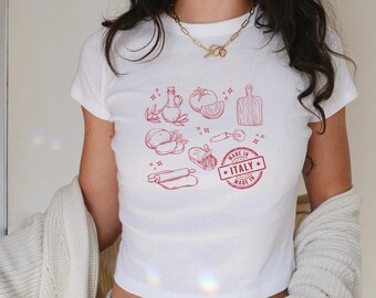 Pizza Shirt Y2K Baby Tee Tomato Summer Harvest Picture of Pizza Preppy Stuff Old Money Aesthetic Italy Sardines Chef Shirt Tinned Fish