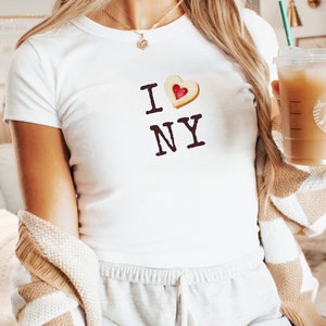 I Love NYC Downtown Girl Baby Tee | Trendy Heart Cookie Crop Top | Y2K Grunge | Coquette Aesthetic | Gift For Her | Bestfriend Sister Gift