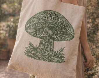 Woodcut Mushroom Mushroom Lover Gift Fungi Lover Gift Tote Bag