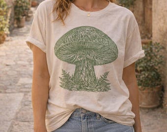 Goblincore Shirt Mushroom Shirt Goblincore Shirt Linocut Shirt Woodcut Mushroom Cottagecore Shirt Forest Fungi Shirt Mushroom Lover Gift