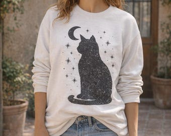 Celestial Cat Shirt Celestial Cat Shirt Cat Lover Gift Cat And Stars Shirt Mystical Cat Tee Cat Mom Shirt Moon And Cat Shirt Cat Lady Gift