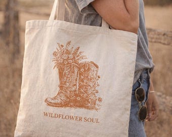 Western Tote Bag Cowgirl Tote Wildflower Tote Canvas Tote Bag Boho Tote Country Tote Prairie Tote Market Tote Bag Aesthetic Tote