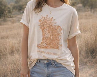Western Wildflower Shirt Western Shirt Cowgirl Shirt Wildflower Shirt Cowboy Boots Tee Wild Horses Shirt Boho Western Tee Country Girl Shirt