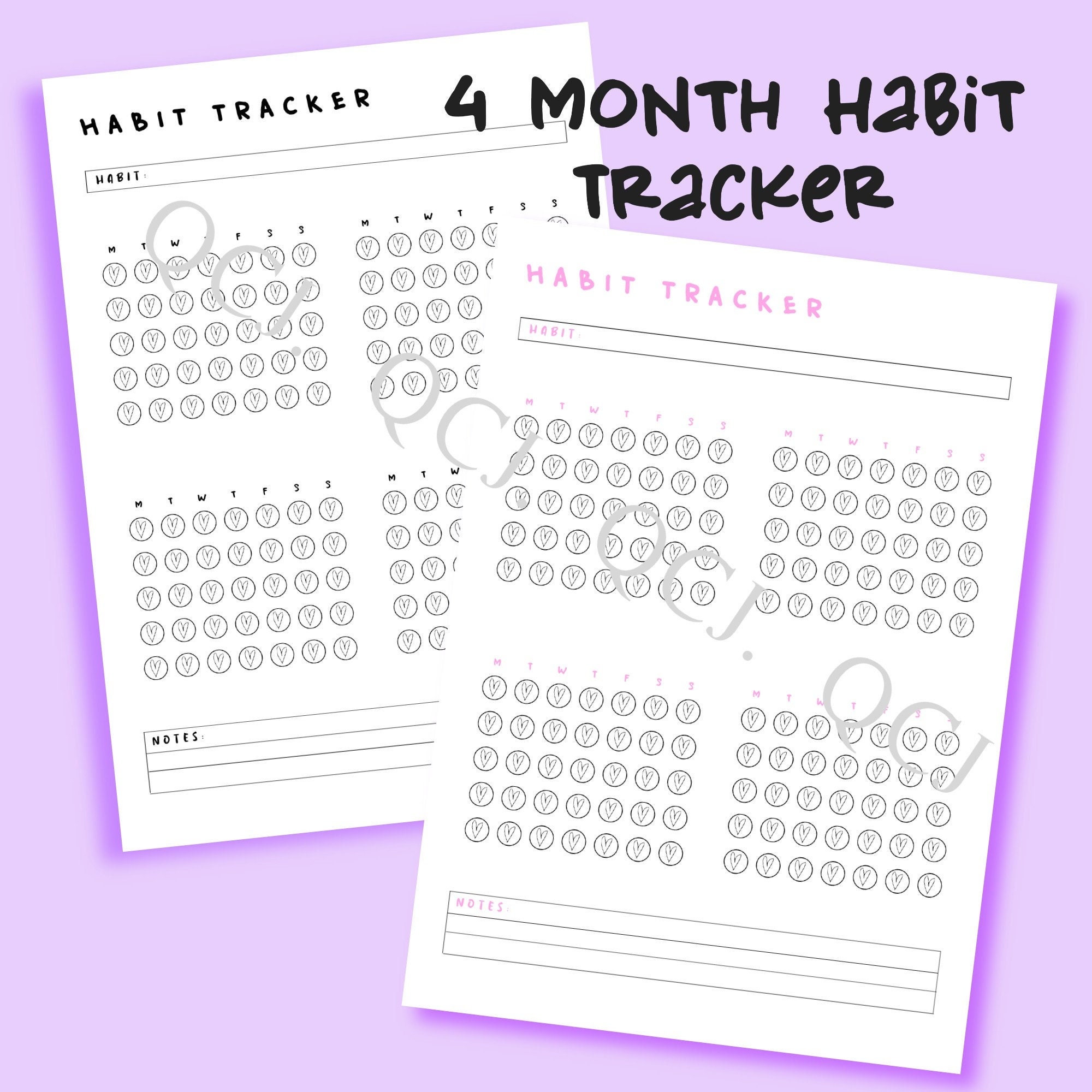 Habit Tracker PDF Printable Customizable Cute Heart | Etsy