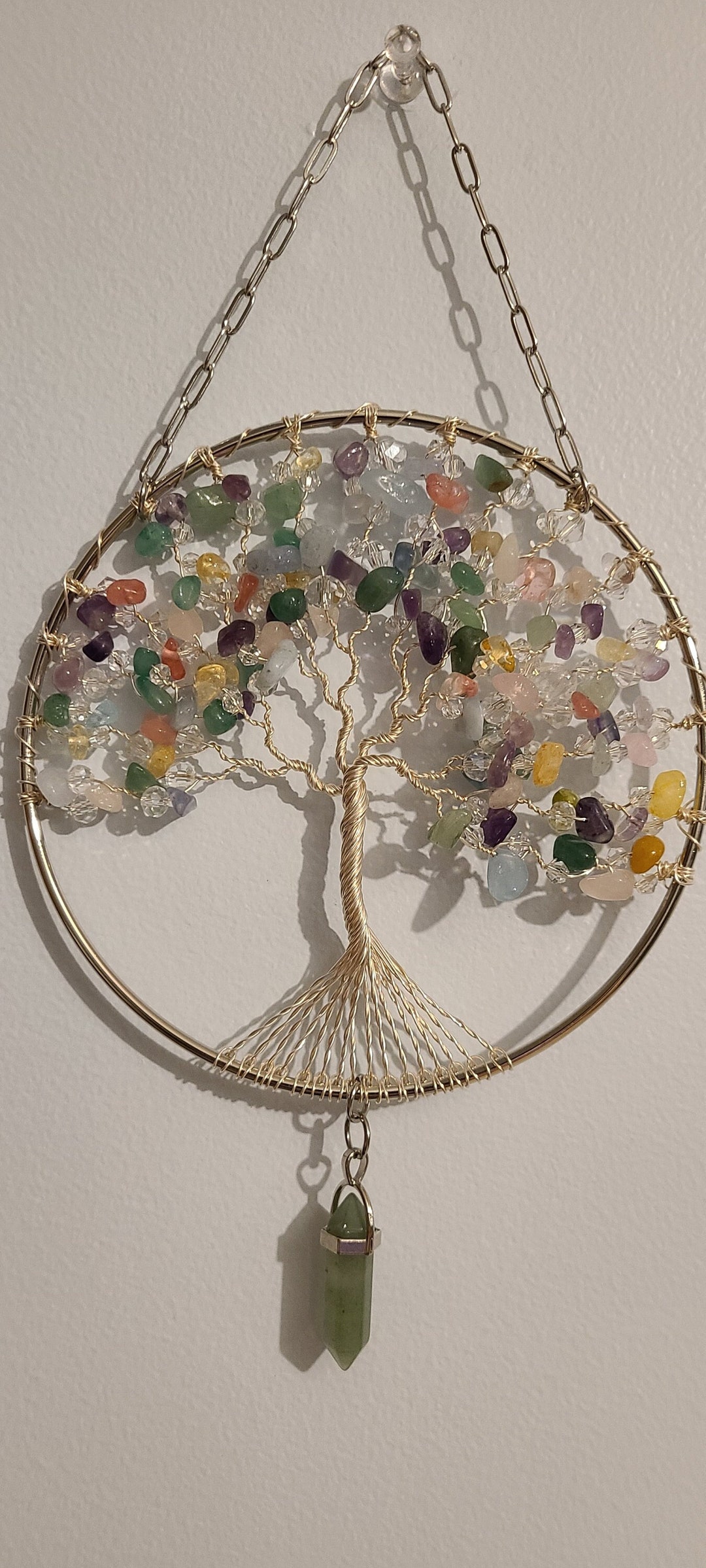 Tree of Life 5 Inch Suncatcher With Chakra Stones Handmade of Twisted