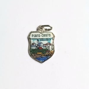 Porto Cristo Travel Shield Charm, Vintage, Memory, Tourist, Coat of Arms, Spain, 800 Silver