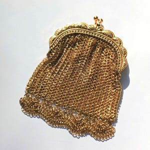 Vintage Chainmail Small Purse, Gold Tone, Victorian era, Filigree, Ornate