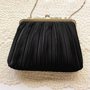 80s Black Pleated Evening Clutch Bag, Made in Hong Kong, Vintage Purse,