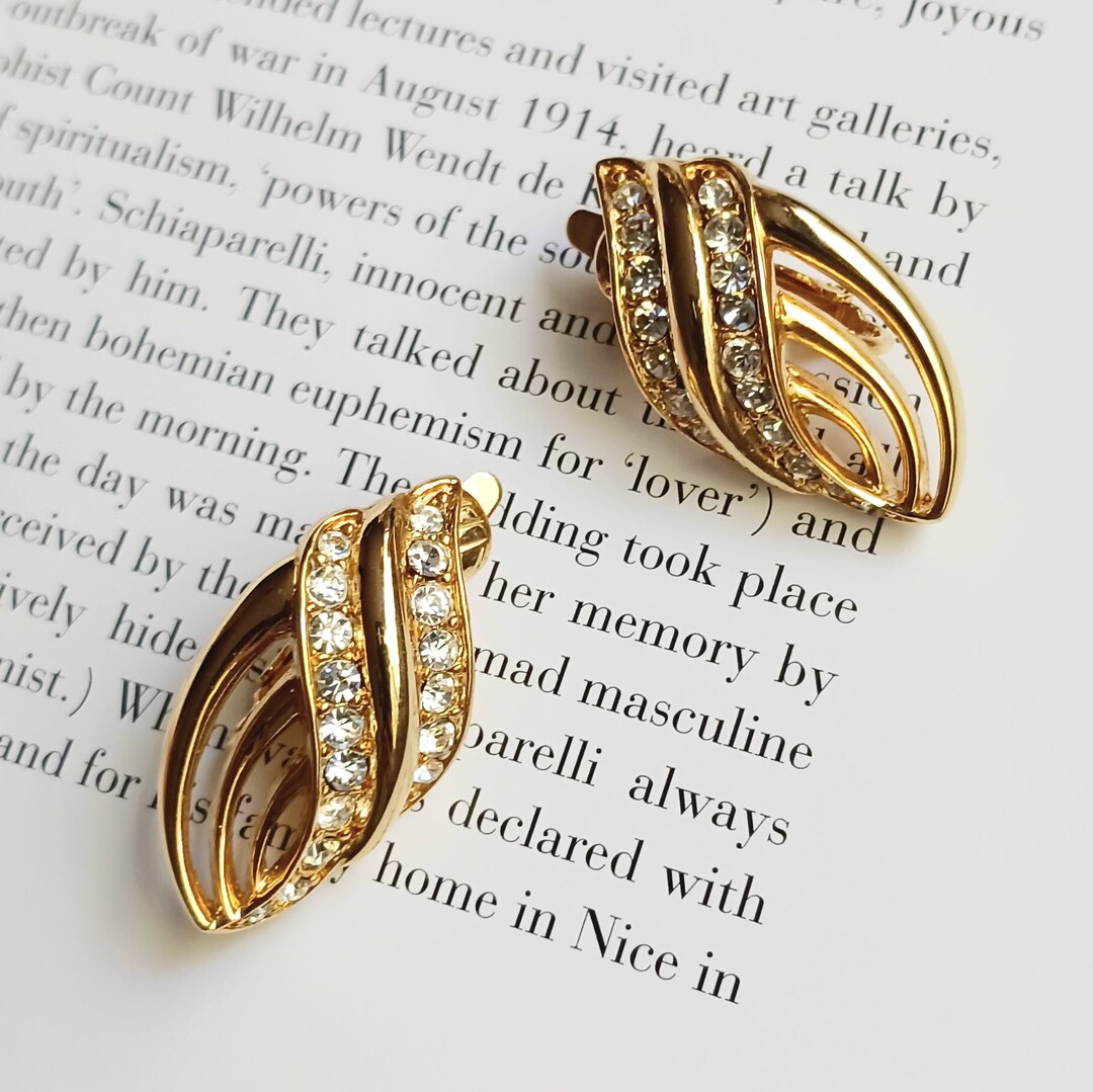 VTG Trifari Clip on Earrings, Cubic Zirconia, 1980s, 1990s