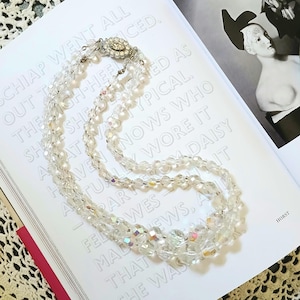 Midcentury Aurora Borealis Beaded Necklace, 1950s, 1960s, Cocktail, Prom, Wedding