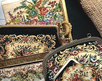 Sale* Lot of 7 VTG Purse, Vintage, Tapestry, Diamante, Bulk, Repurposed, Repair, Coin Bag, Handbag, Gift for Her, 1960s, 1980s, Hong Kong,