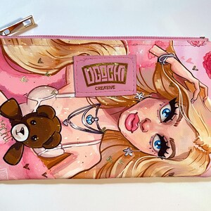 Jolie pochette à fermeture éclair faite main - trousse à crayons - trousse de maquillage - oeuvres d'art originales