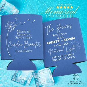 Personalized Memorial Can Cooler: Dandelion Celebration of Life Favor