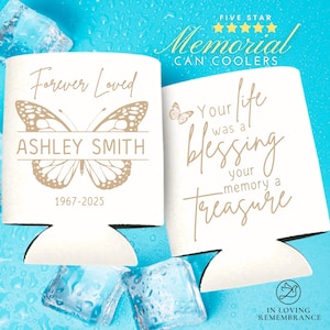 Custom Memorial Can Coolers: Butterfly Remembrance Favor