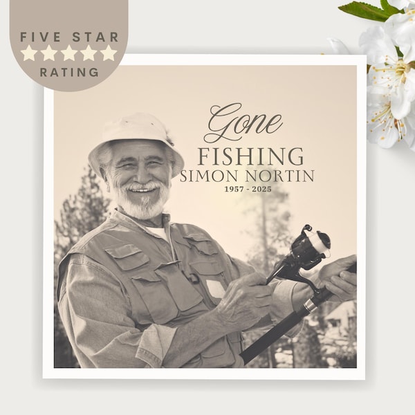 Gone Fishing Memorial Napkins with Photo, Personalized Celebration of Life Napkin, Custom In Loving Memory Fishing Tribute, Funeral Favor