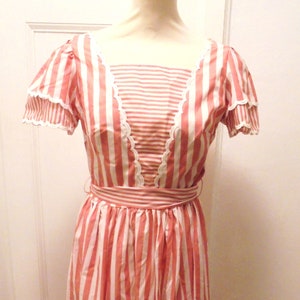 pink white striped dress traditional dirndl style 80s 70s 90s
