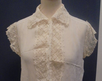 delicate witte zijden crêpe blouse kant 40s 38