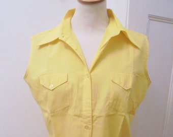 belle blouse jaune soleil des années 70, sans manches