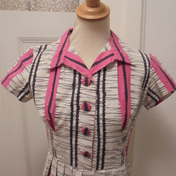 cute 50s dress pink black white patterned 36 38