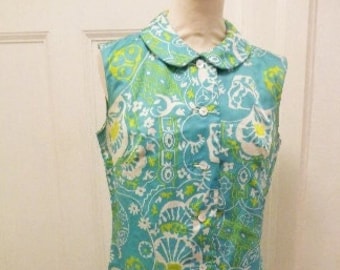 vestido de verano verde amarillo floral años 60 años 70