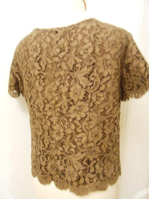 playful brown vintage lace blouse 50s 60s - image 3