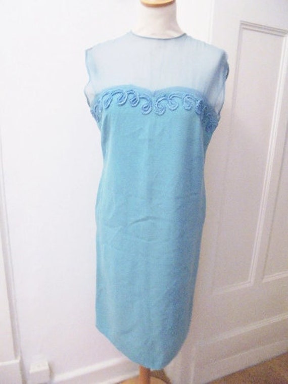 enchanting delicate 60s sheath dress turquoise li… - image 1