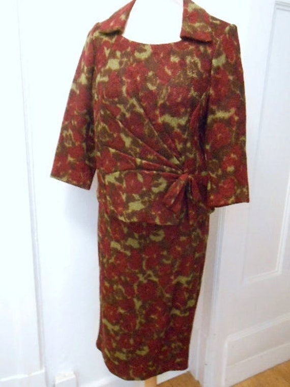 40s 50s autumnal vintage costume dark red brown fl