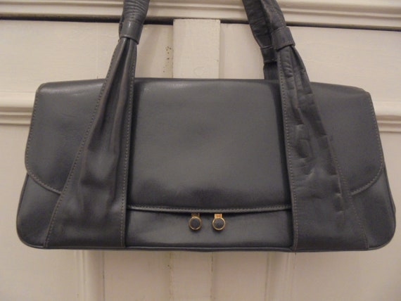 starke dunkelgraue Handtasche 40er 50er Leder - image 1