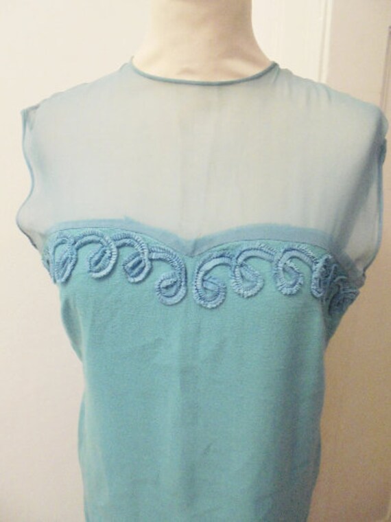 enchanting delicate 60s sheath dress turquoise li… - image 2