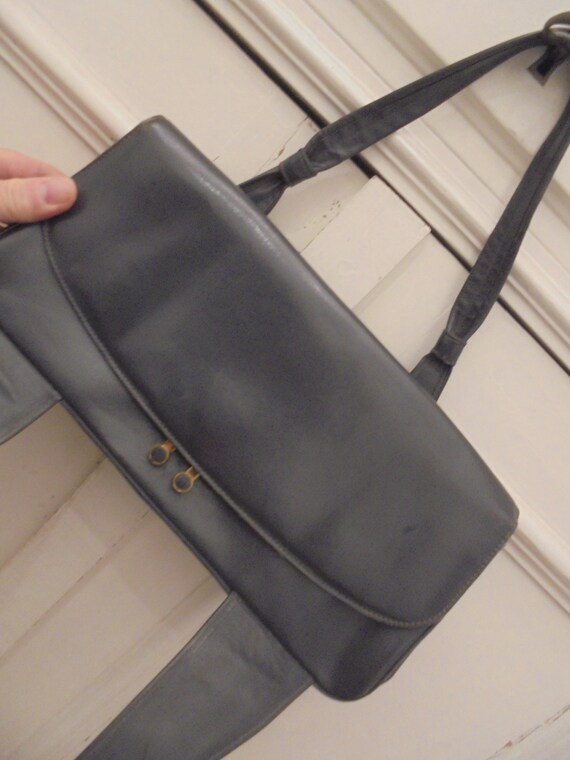 starke dunkelgraue Handtasche 40er 50er Leder - image 6