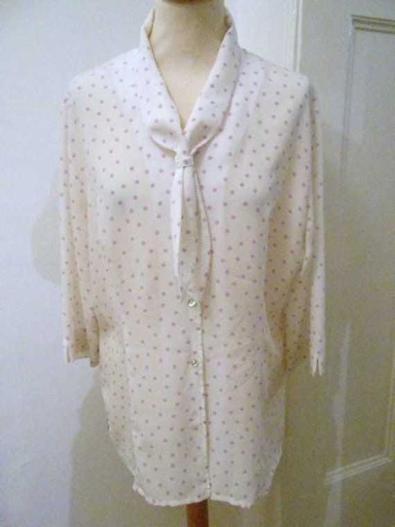 50s 80s white blouse dotted lilac - image 1