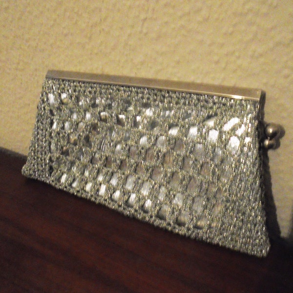 glitzernde silberne Lurex Clutch Party 60er 70er