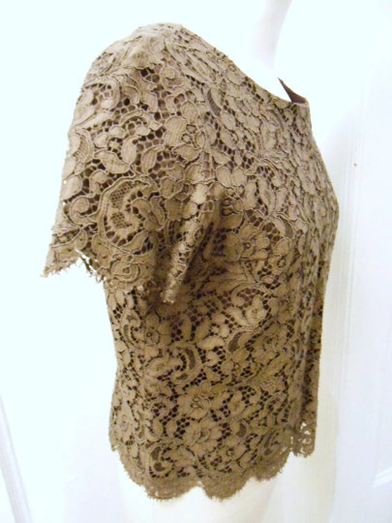 playful brown vintage lace blouse 50s 60s - image 2