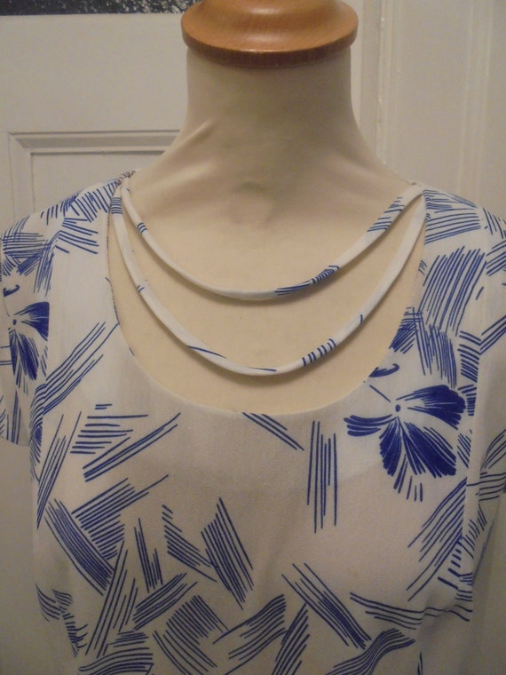 weiß blaues 70er 60er Kleid 38+ Synthetik
