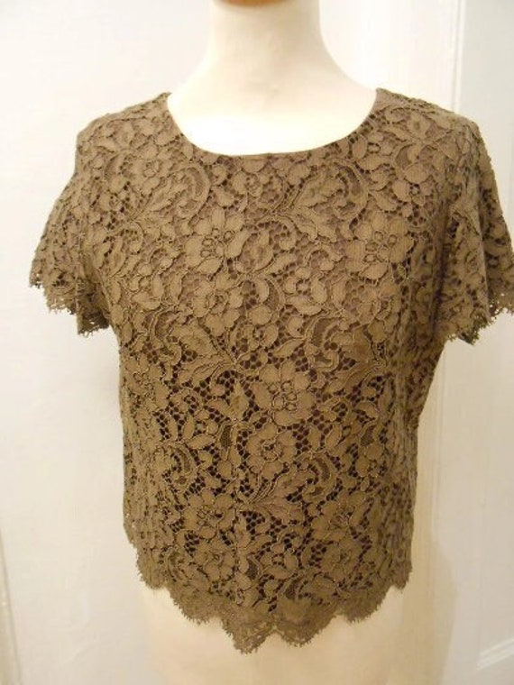 playful brown vintage lace blouse 50s 60s - image 1