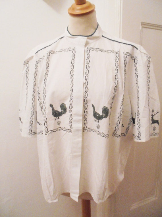 witizige 80s shirt blouse white grey motif deer pe