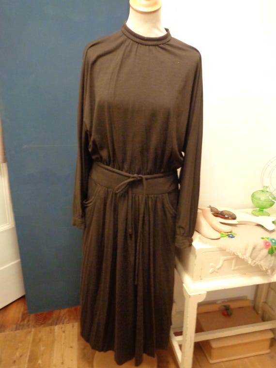 brown jersey dress for women Coffee brown jersey asymmetric draped dress main image 0