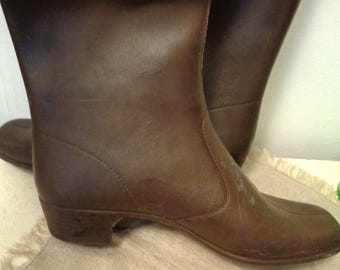 braune Vintage Regenstiefel Gummistiefel 37 Schaftstiefel Frankreich