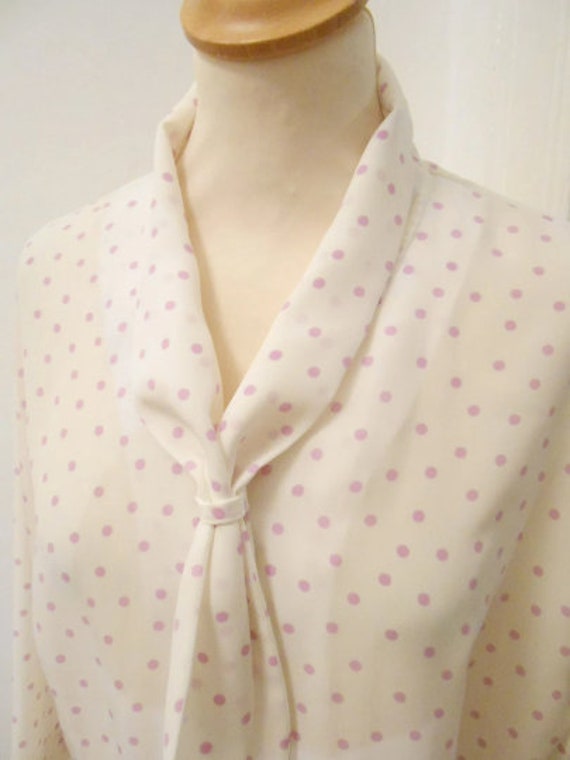 50s 80s white blouse dotted lilac - image 2