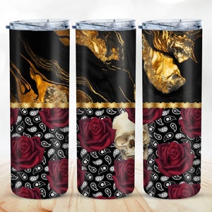 Skull & Rose 2 Tumbler Wrap, Sublimation Design, 20 oz Skinny Tumbler Design, Digital Download, Sublimation Tumbler, JPG