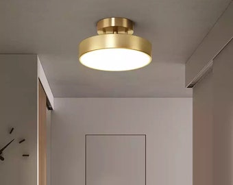 Gold Pendant Lamp Shade,Suspension Solid Lamp,Overhead Drum Sconce,Porch Home Simple Light,Flush Mount Chandelier ,Night Lighting Home Decor