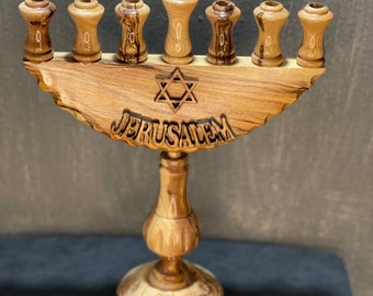 Star of David Menorah Candle Holder Olive Wood l handmade in Bethlehem Holy Land