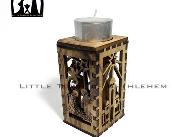 BEAUTIFULLY HANDMADE laser CHRISTIAN olive wood candle holder