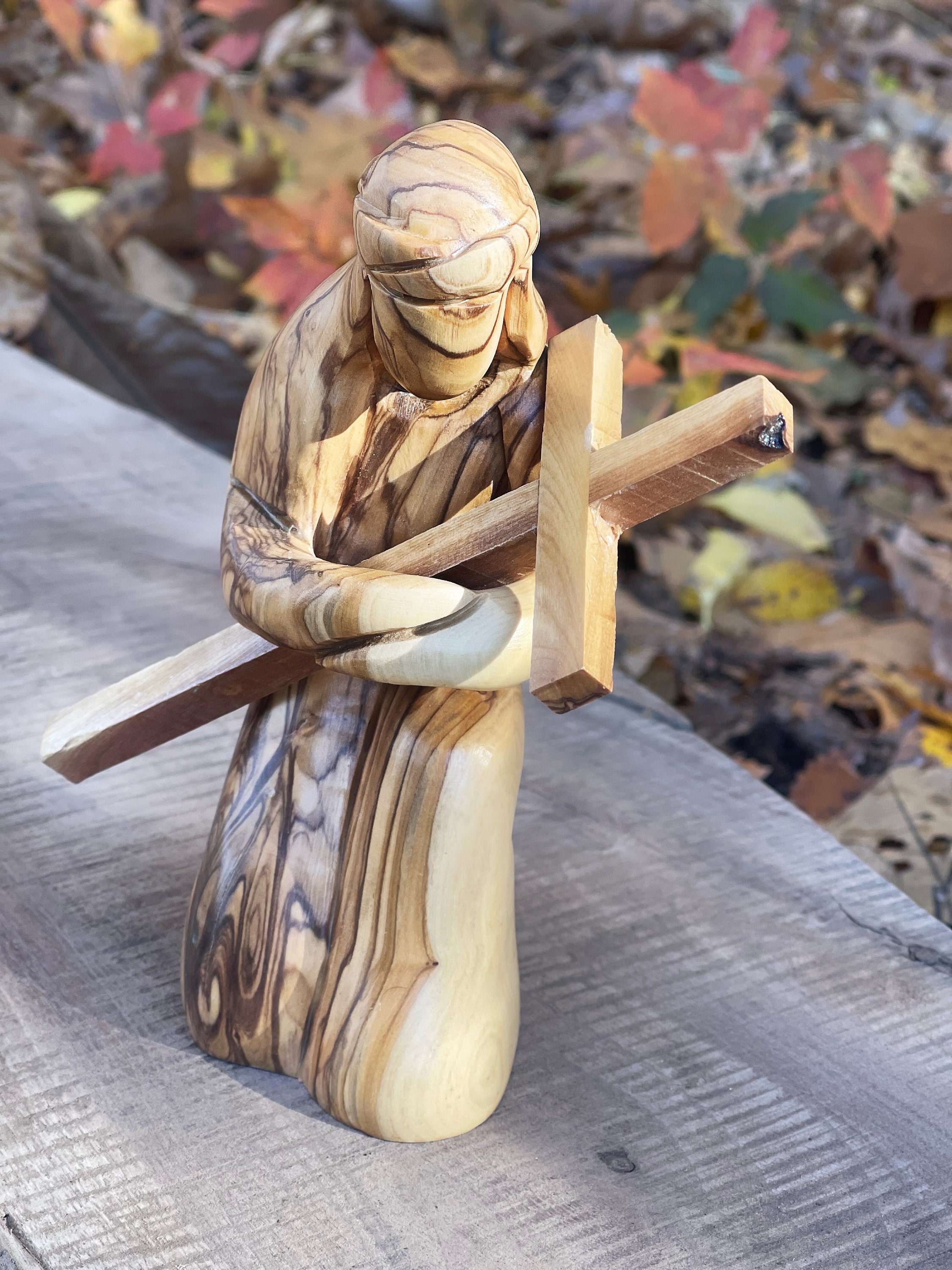 Abstract Jesus Christ Holding the Cross Statue L Hand Carved From Olive ...