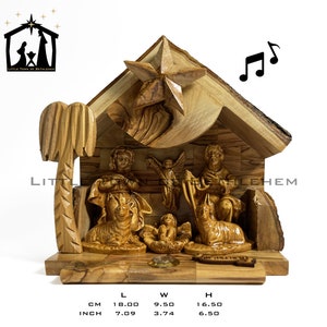 Rustic Olive Wood Musical Nativity Scene with incense from the holy land - The holy family handmade nativity set l Perfect Christmas gift