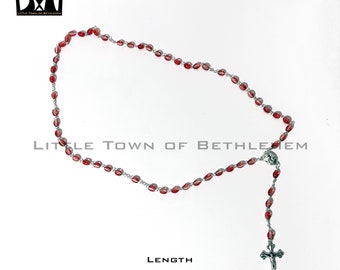 22.44 inch long Rosary l Holy Soil of Jerusalem Rosary Red Necklace Jerusalem Catholic Beads Crystals Crucifix Holy Land Hand Made with Soil