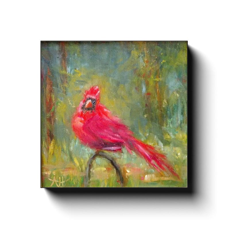 Cardinal Canvas Print of original oil painting, Red bird Giclee Art, Gallery-wrapped canvas, Winter Bird wall decor image 8